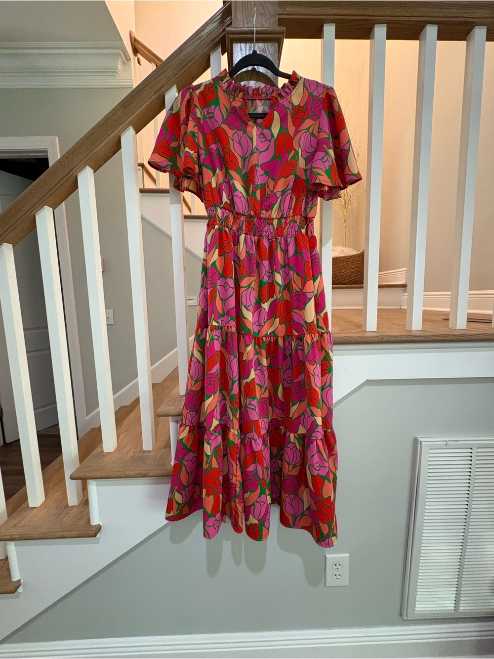 Floral Tiered Midi Dress - Pink Multi